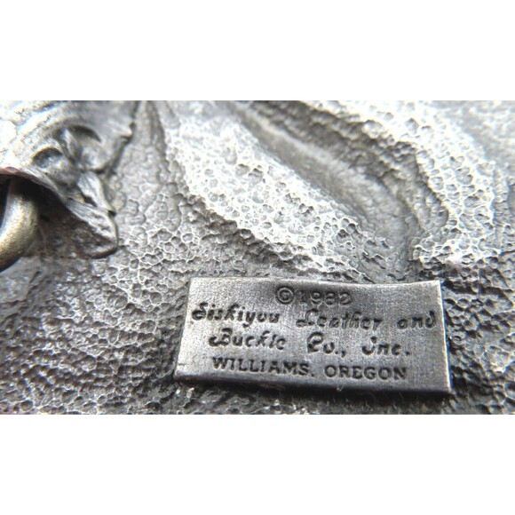 Fly Fishing Belt Buckle Trout River Trees Sportsman Vtg 80s Siskiyou - Picture 3 of 3